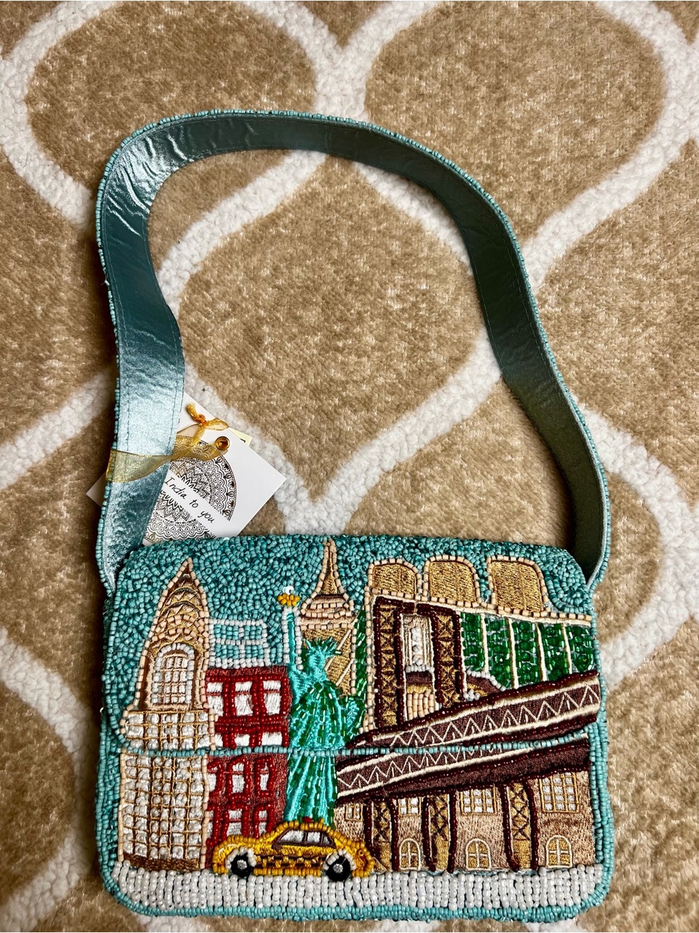 Viral TJ Maxx Teal NYC Cityscape Beaded Purse